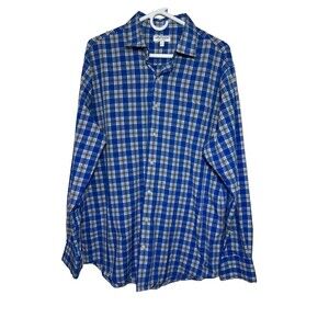 Peter Millar Button Down Shirt Men's Large Blue Plaid Summer Comfort Long sleeve